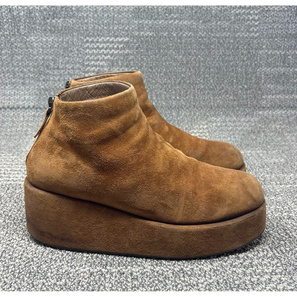 Marsell Brown Suede Platform Wedge Ankle Boots Back Zip Luxury Made Italy